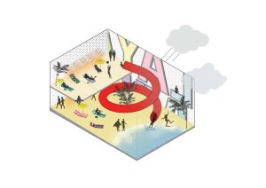 Propuesta para ubicar una playa de invierno en el interior del edificio GESA, Palma de Mallorca